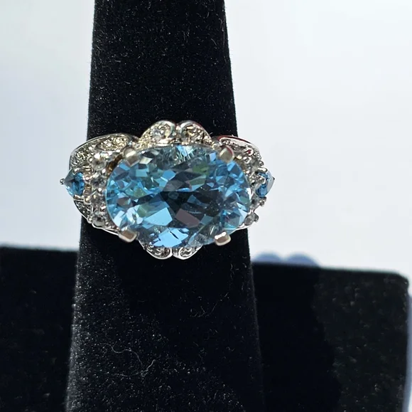Sky & Swiss Blue Topaz Sterling Silver  with Certificate of Authenticity Sz 7! - Picture 9 of 16
